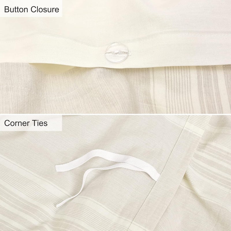David's Home 100% Washed Cotton Duvet Cover Set Queen Size, Chambray Stripe Duvet Cover with Pillow Shams, 3pcs Ultra Soft and Breathable Bedding, includes 1 x 230 cm x 230 cm and 2 x 50 cm x 65 cm Pillow Shams, Beige Linen - Image 5