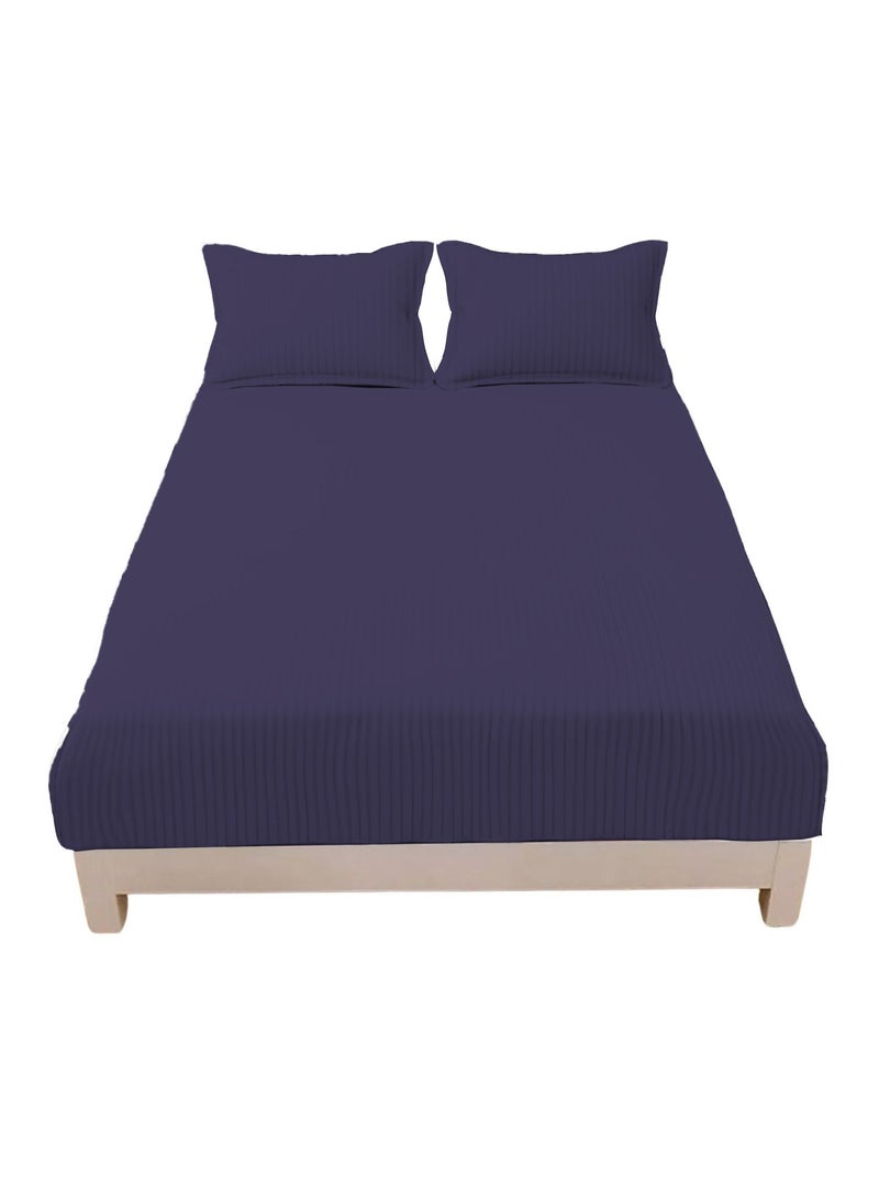 المنزل الذكي هوم سمارت ملاءة سرير مخططة من القطن مع غطاء وسادة أزرق داكن - Image 1