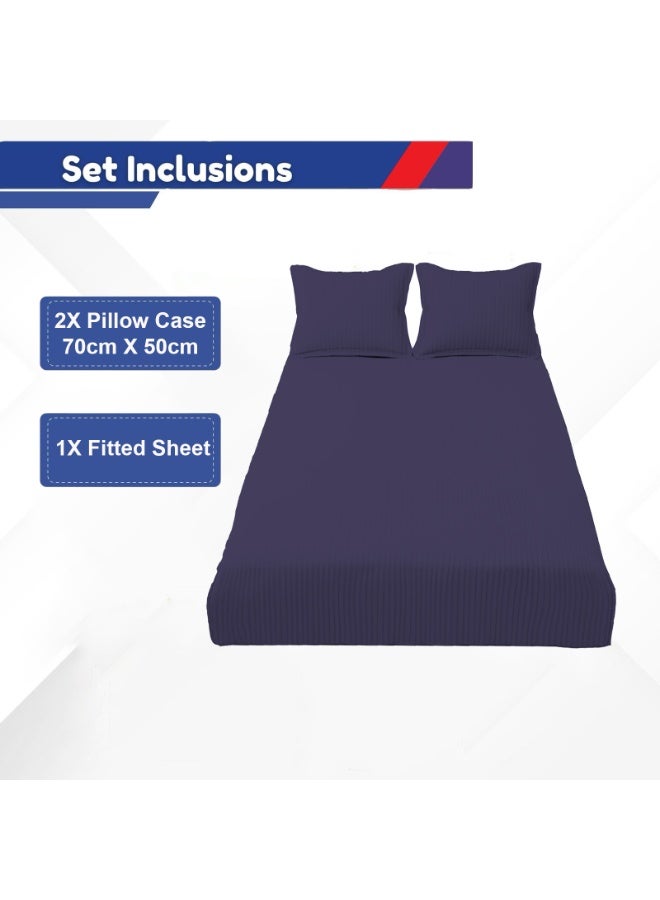 المنزل الذكي هوم سمارت ملاءة سرير مخططة من القطن مع غطاء وسادة أزرق داكن - Image 2