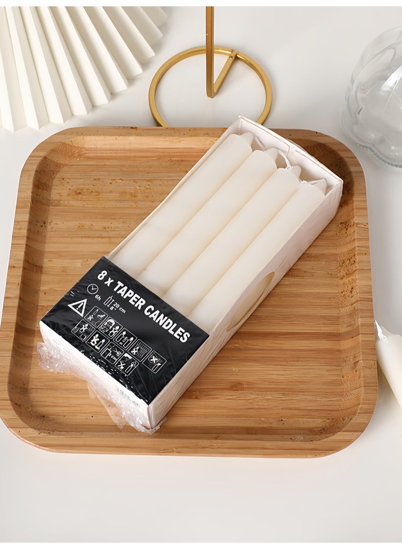 8pcs European Classic Taper Candles, Smokeless & Scent-Free White Stick Candles for Home Dining Table Decor & Candlesticks, Elegant Wedding & Dinner Ambiance - Image 2