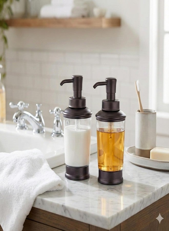CHBJDAN زجاجات موزع صابون بتصميم كلاسيكي، زجاجات بمضخة قابلة لإعادة التعبئة سعة 16 أونصة (عبوتان)، لون برونزي مع برطمان شفاف، موزع صابون عتيق للحمام أو المطبخ للوشن والشامبو والبلسم (برونزي - قطعتان) - Image 4