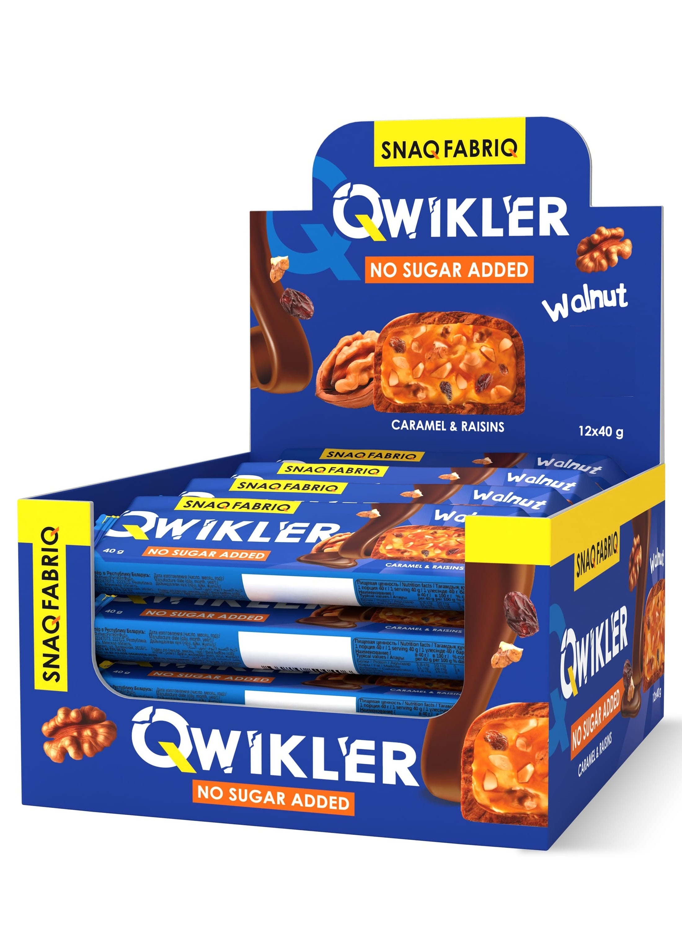 SNAQ FABRIQ Qwikler Bar Walnut with Caramel and Raisins No Sugar Added 12x40g 