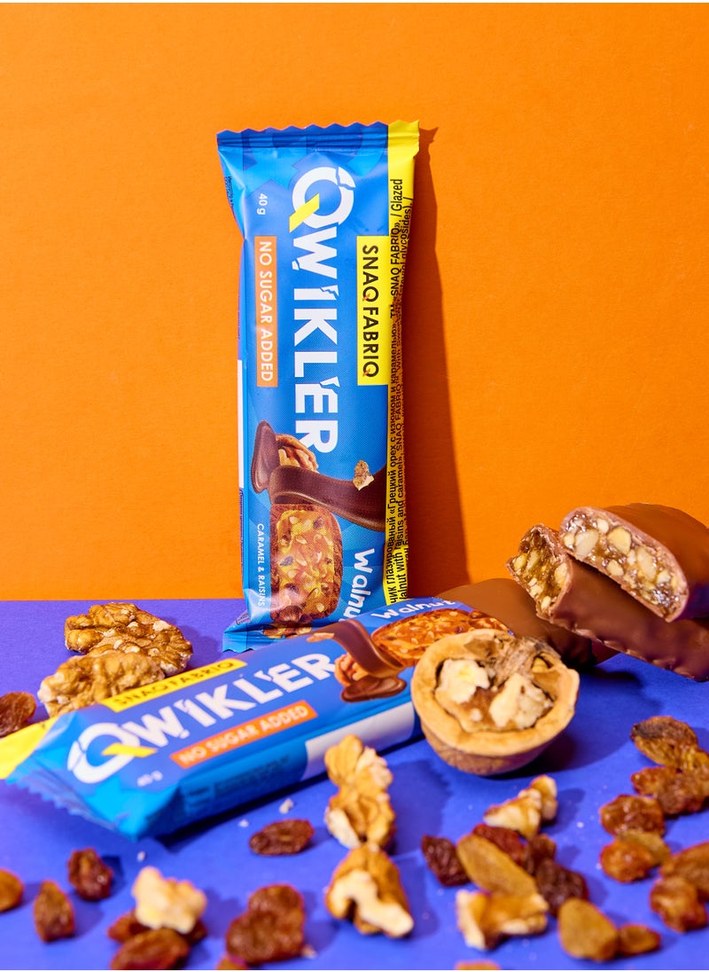 Snaq Fabriq - Qwikler Bar Walnut with Caramel and Raisins No Sugar Added 12x40g - Image 1