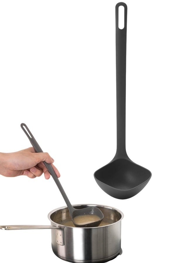 Ikea Heat Resistant Silicone Soup Ladle with Comfortable Handle Non-Stick Kitchen Cooking Tools Heat Resistant Silicone Kitchen Tools 31cm-Grey - Image 1
