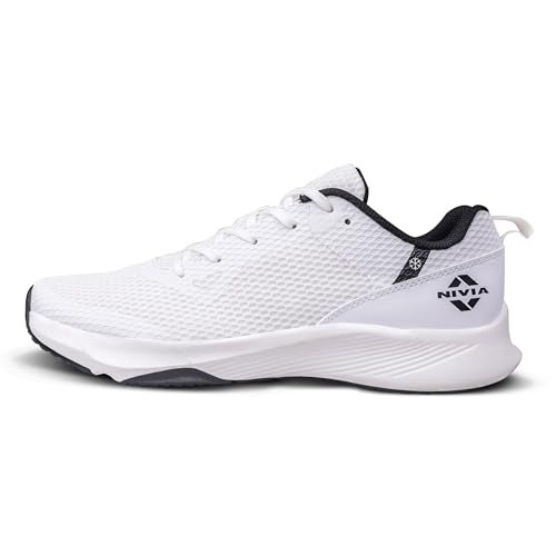 Nivia Hawks 2.0 Running Shoes for Men, Lightweight Breathable Mesh Upper, Duofoam Cushioning, Flexible Rubber Outsole for Comfort & Grip, Ideal for Running, Training & Gym (White, UK07) - Image 1