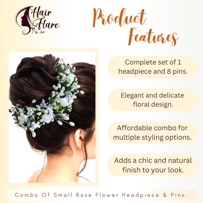 Hair Flare Attractive Artificial White Rose with Pearl Hair Vein and Hair Pins Wedding Bridal Hair AccessoriesJuda Pins for Women Combo 19892299 - Image 2