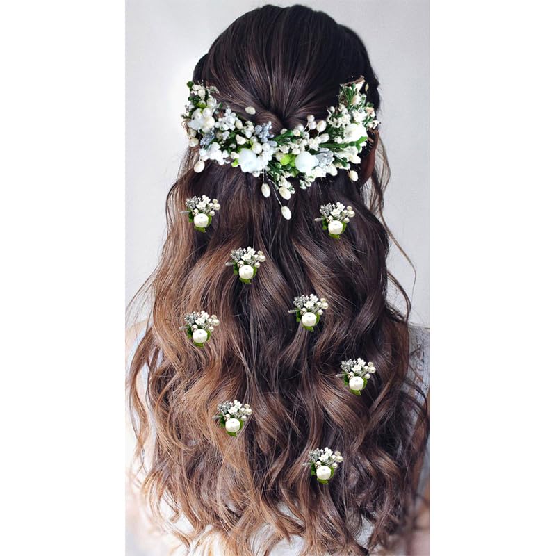 Hair Flare Attractive Artificial White Rose with Pearl Hair Vein and Hair Pins Wedding Bridal Hair AccessoriesJuda Pins for Women Combo 19892299 - Image 1