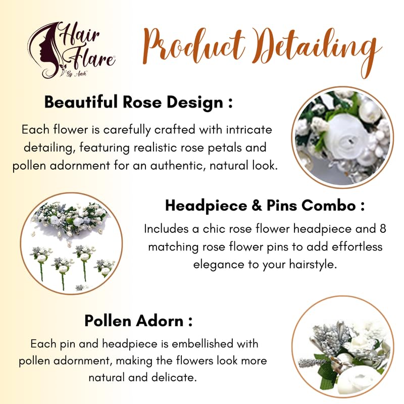Hair Flare Attractive Artificial White Rose with Pearl Hair Vein and Hair Pins Wedding Bridal Hair AccessoriesJuda Pins for Women Combo 19892299 - Image 3