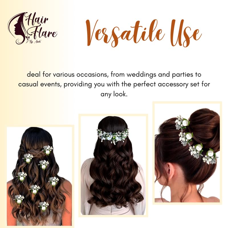 Hair Flare Attractive Artificial White Rose with Pearl Hair Vein and Hair Pins Wedding Bridal Hair AccessoriesJuda Pins for Women Combo 19892299 - Image 4