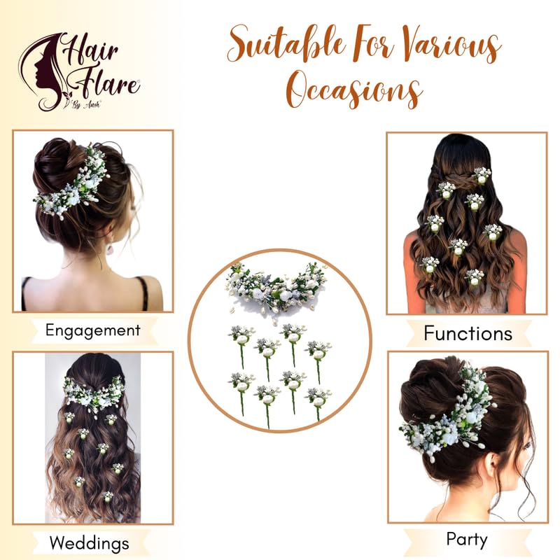 Hair Flare Attractive Artificial White Rose with Pearl Hair Vein and Hair Pins Wedding Bridal Hair AccessoriesJuda Pins for Women Combo 19892299 - Image 5