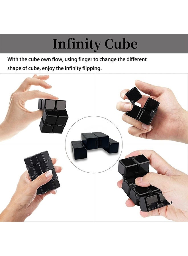 BEBLOSSOM 3-piece fidget toy set – fidget cube, sensory toy, infinity cube and spinner, stress relief and anxiety relief finger toys for kids and adults, portable desk toys and office gift (black) - Image 3