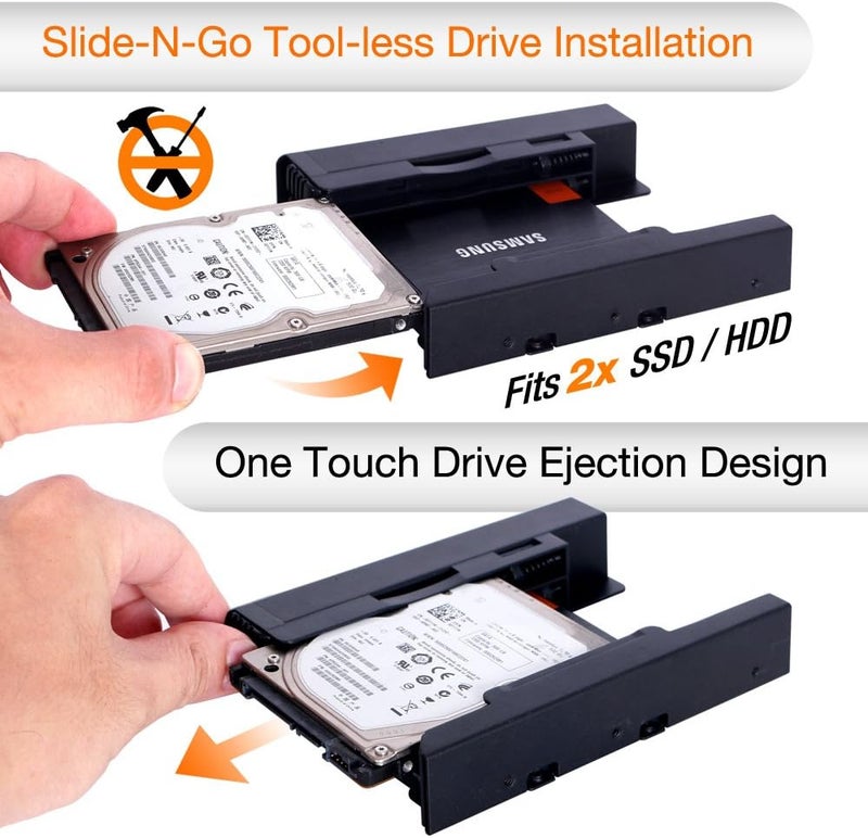 Icy Dock Tool-Less 2 Bay 2.5 Inch SSD to 3.5 Inch Dual Internal Hard Disk Drive Metal SSD Mounting Bracket | EZ-Fit PRO MB082SP - Image 2