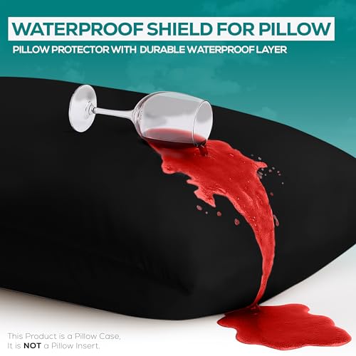 Utopia Bedding Waterproof Pillow Protectors Zippered Queen Size (2 Pack, Black), Zippered Pillowcases, Bed Bug Proof Pillow Encasement Covers 20 x 28 Inches - Image 3