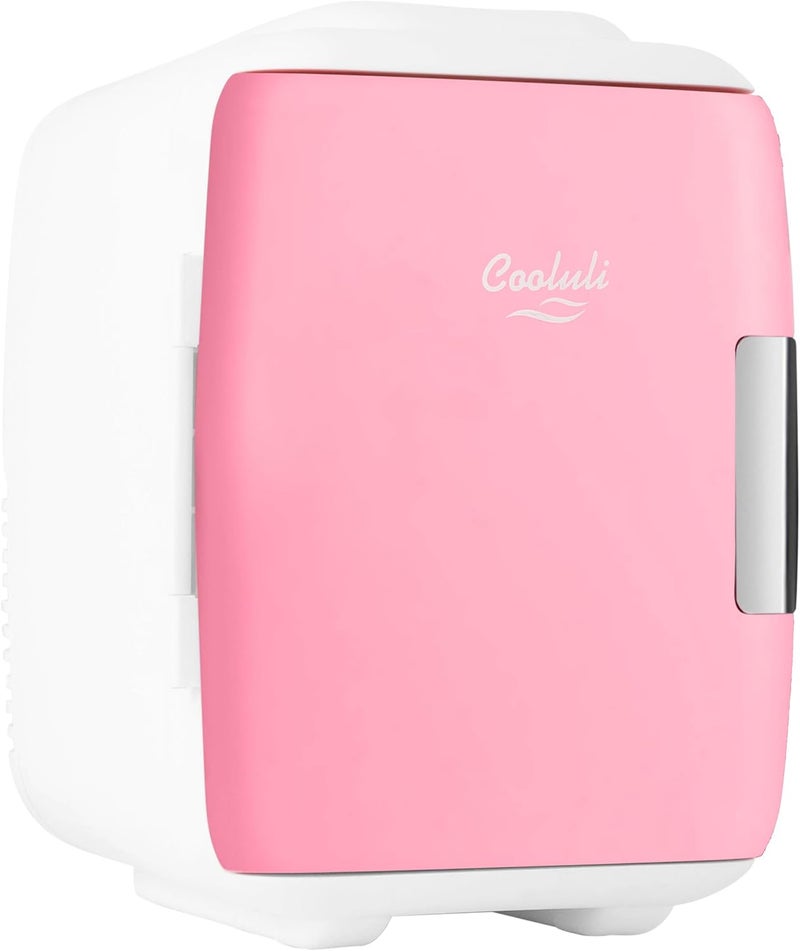 Cooluli Mini Fridge for Bedroom - Car, Office Desk & Dorm Room - Portable 4L/6 Can Electric Plug In Cooler & Warmer for Food, Drinks, Skincare Beauty & Makeup - 12v AC/DC & Exclusive USB Option, Pink - Image 1