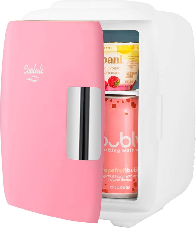 Cooluli Mini Fridge for Bedroom - Car, Office Desk & Dorm Room - Portable 4L/6 Can Electric Plug In Cooler & Warmer for Food, Drinks, Skincare Beauty & Makeup - 12v AC/DC & Exclusive USB Option, Pink - Image 2