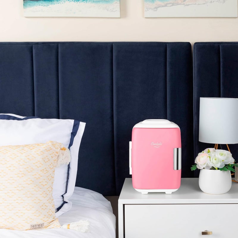 Cooluli Mini Fridge for Bedroom - Car, Office Desk & Dorm Room - Portable 4L/6 Can Electric Plug In Cooler & Warmer for Food, Drinks, Skincare Beauty & Makeup - 12v AC/DC & Exclusive USB Option, Pink - Image 5