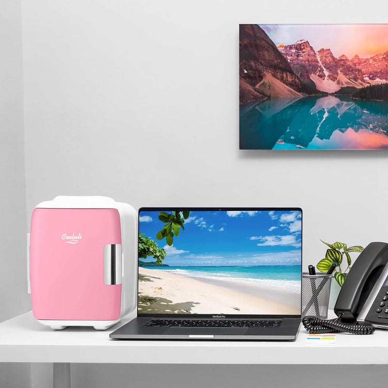 Cooluli Mini Fridge for Bedroom - Car, Office Desk & Dorm Room - Portable 4L/6 Can Electric Plug In Cooler & Warmer for Food, Drinks, Skincare Beauty & Makeup - 12v AC/DC & Exclusive USB Option, Pink - Image 4