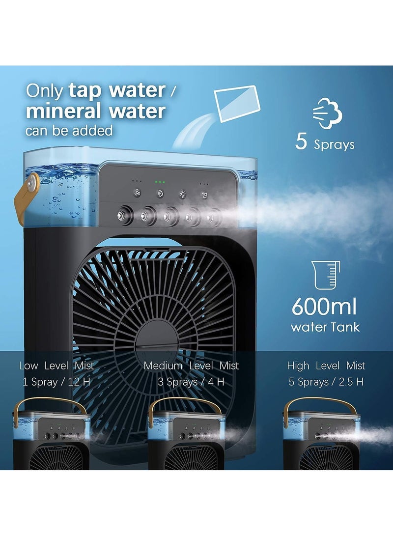 Generic Portable Humidifier Fan Misting Fan Air Conditioner Household Small Air Cooler Hydrocooling Portable Air Adjustment 3 Speed Fan,USB Electric Fan LED Night Light(Black)  - Image 2