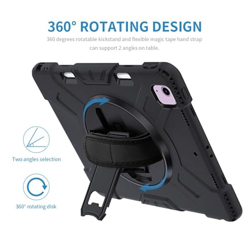TGK Heavy Duty Hybrid Case Cover for iPad Air 11 Inch M4/M3/M2 2026/2025/2024 & Air 5th Gen 2022/iPad Air 4th Gen 2020 10.9 Inch with Rotating Stand, Handle and Pen Holder Black - Image 3