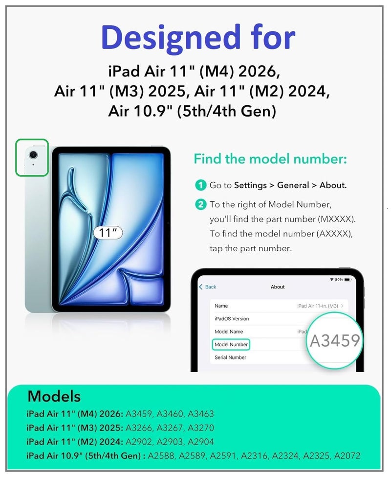 TGK Heavy Duty Hybrid Case Cover for iPad Air 11 Inch M4/M3/M2 2026/2025/2024 & Air 5th Gen 2022/iPad Air 4th Gen 2020 10.9 Inch with Rotating Stand, Handle and Pen Holder Black - Image 2
