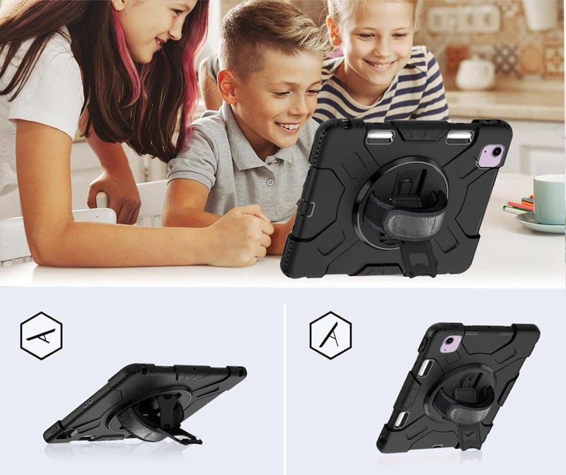 TGK Heavy Duty Hybrid Case Cover for iPad Air 11 Inch M4/M3/M2 2026/2025/2024 & Air 5th Gen 2022/iPad Air 4th Gen 2020 10.9 Inch with Rotating Stand, Handle and Pen Holder Black - Image 5
