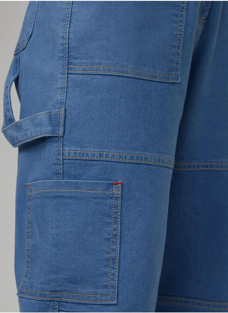 PINACOLADA Women's Light Blue Straight Fit Cargo Denim Jeans