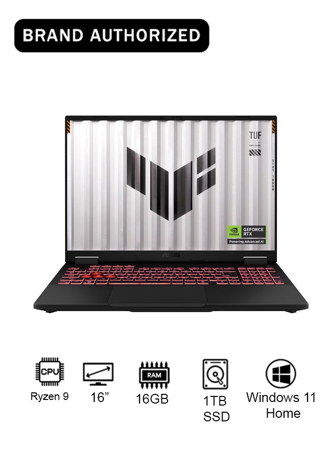 TUF A16 Gaming (2025) Laptop With 16-Inch FHD Display, AMD Ryzen 9-8940HX Processor/16GB RAM/1TB SSD/8GB NVIDIA GeForce RTX 5070 Graphics Card/Windows 11 Home English Jaeger Gray English Jaeger Gray