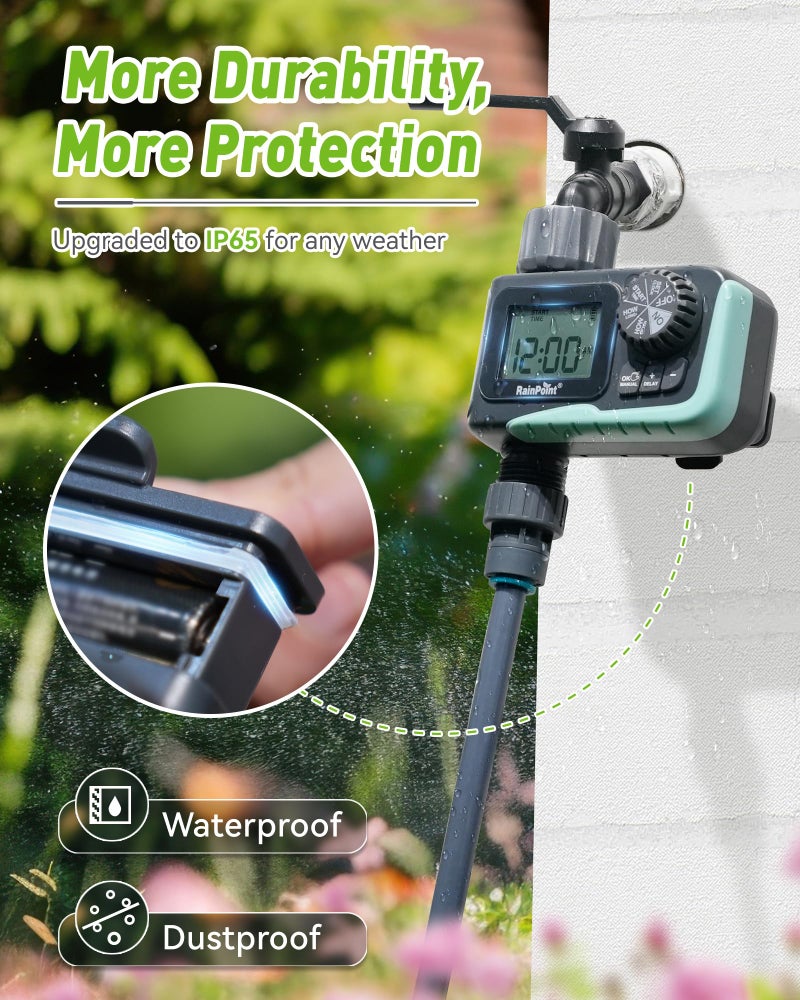 RAINPOINT Sprinkler Timer Outdoor, Water Timer for Garden Hose, Programmable Watering Irrigation Timer with Rain Delay/Manual, V2, 2024 Release(Plastic) - Image 3