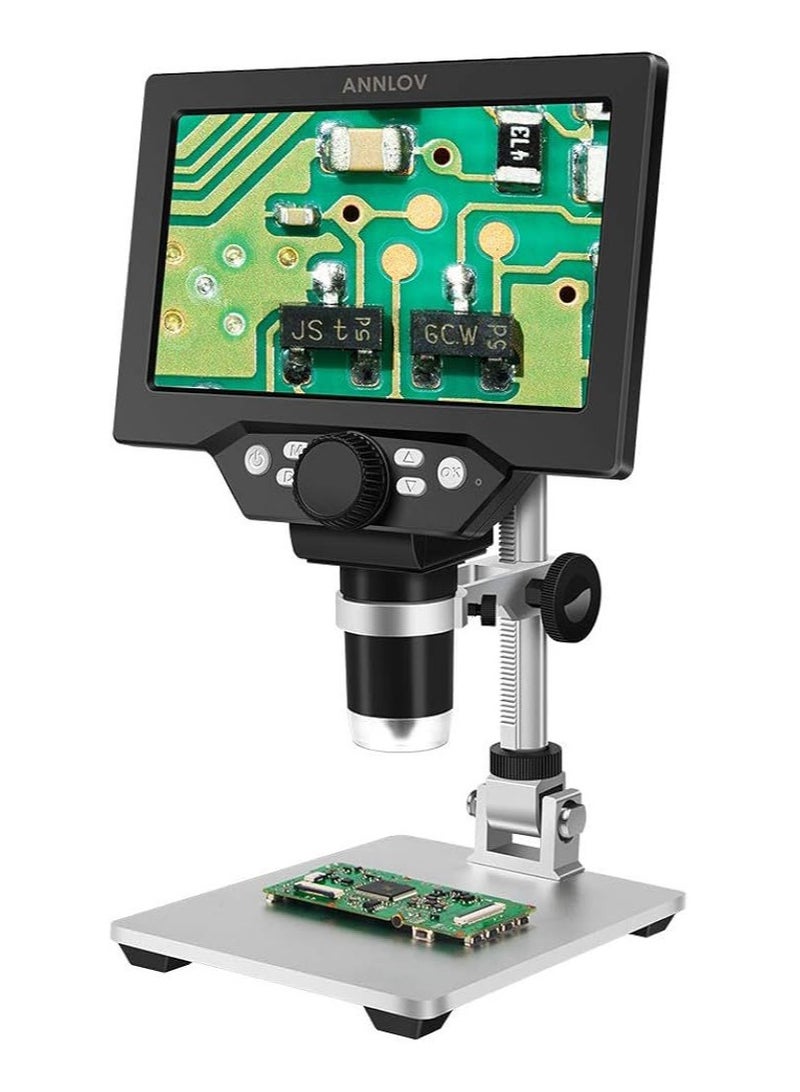 Generic 7 inch LCD Digital Microscope ANNLOV 1-1200X USB Maginfication 12MP Handheld Electronic Coin Microscope Camera with 8 Adjustable LED Lights for Adults PCB Soldering Kids Outside Use  - Image 1