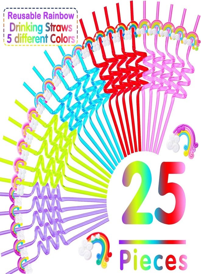 Tivcck 25 Reusable Colorful Rainbow Drinking Straws - Fun Rainbow Cloud Birthday Party Favors for Kids - Image 4