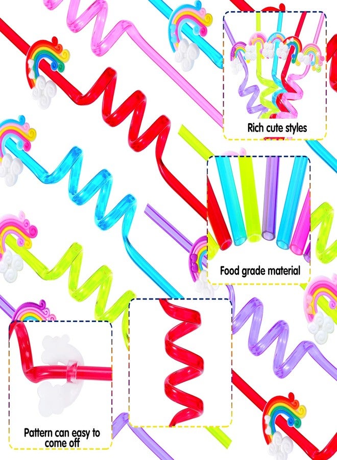 Tivcck 25 Reusable Colorful Rainbow Drinking Straws - Fun Rainbow Cloud Birthday Party Favors for Kids - Image 3