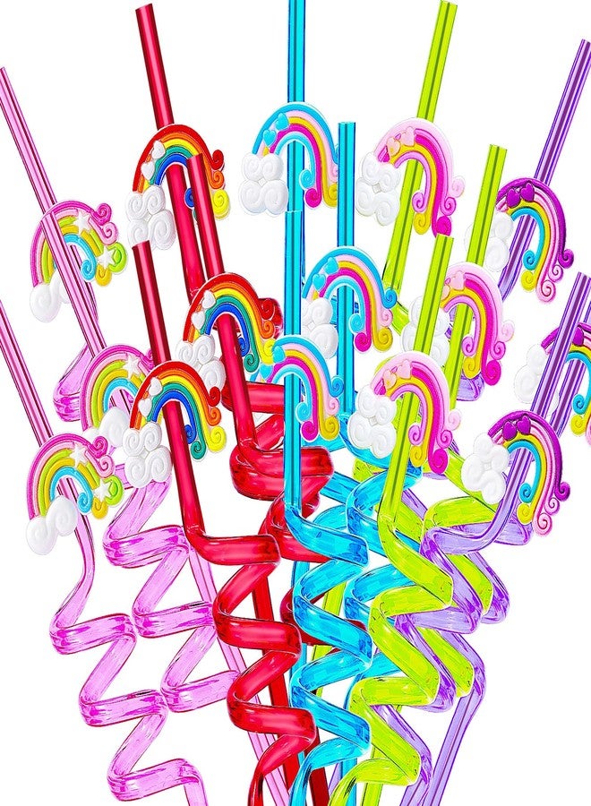 Tivcck 25 Reusable Colorful Rainbow Drinking Straws - Fun Rainbow Cloud Birthday Party Favors for Kids - Image 1