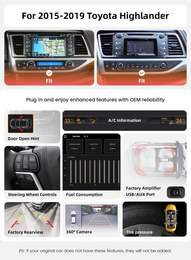 Dasaita 10.2" Car Stereo for Toyota Highlander 2015-2019, Android 13, Wireless CarPlay, Android Auto, 6GB RAM 64GB ROM, GPS Navigation, QLED Touchscreen (1280x720), FM/AM Radio, 5G WiFi/4G LTE - Image 2