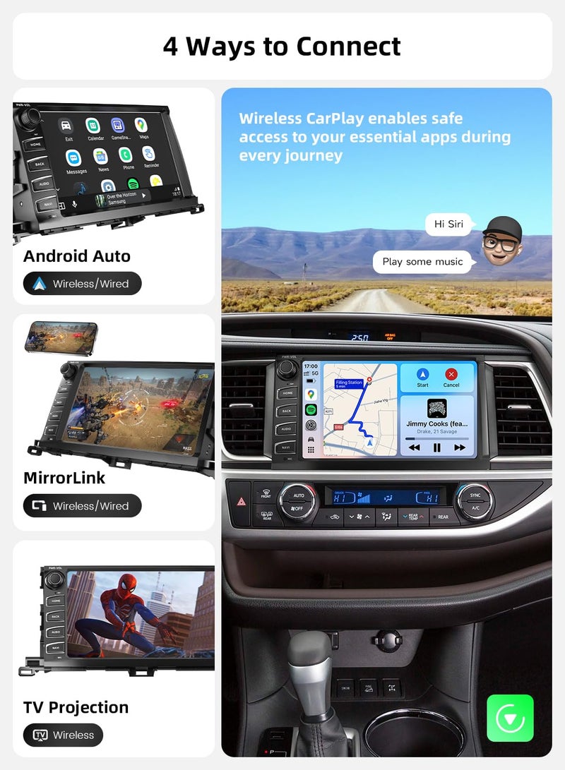 Dasaita 10.2" Car Stereo for Toyota Highlander 2015-2019, Android 13, Wireless CarPlay, Android Auto, 6GB RAM 64GB ROM, GPS Navigation, QLED Touchscreen (1280x720), FM/AM Radio, 5G WiFi/4G LTE - Image 3