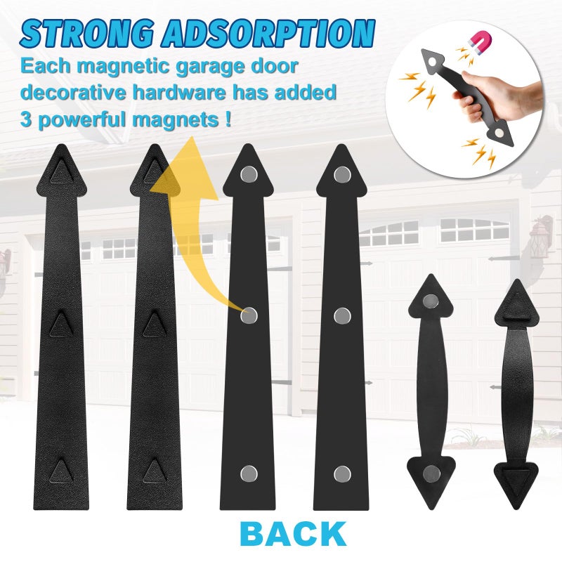 RHULKRUI Magnetic Garage Door Hardware,Magnetic Garage Door Handles,Garage Door Decorative Magnetic for Iron Door,4 Magnetic Hinges + 2 Magnetic Handles for Garage Doors (Classics Style) - Image 2