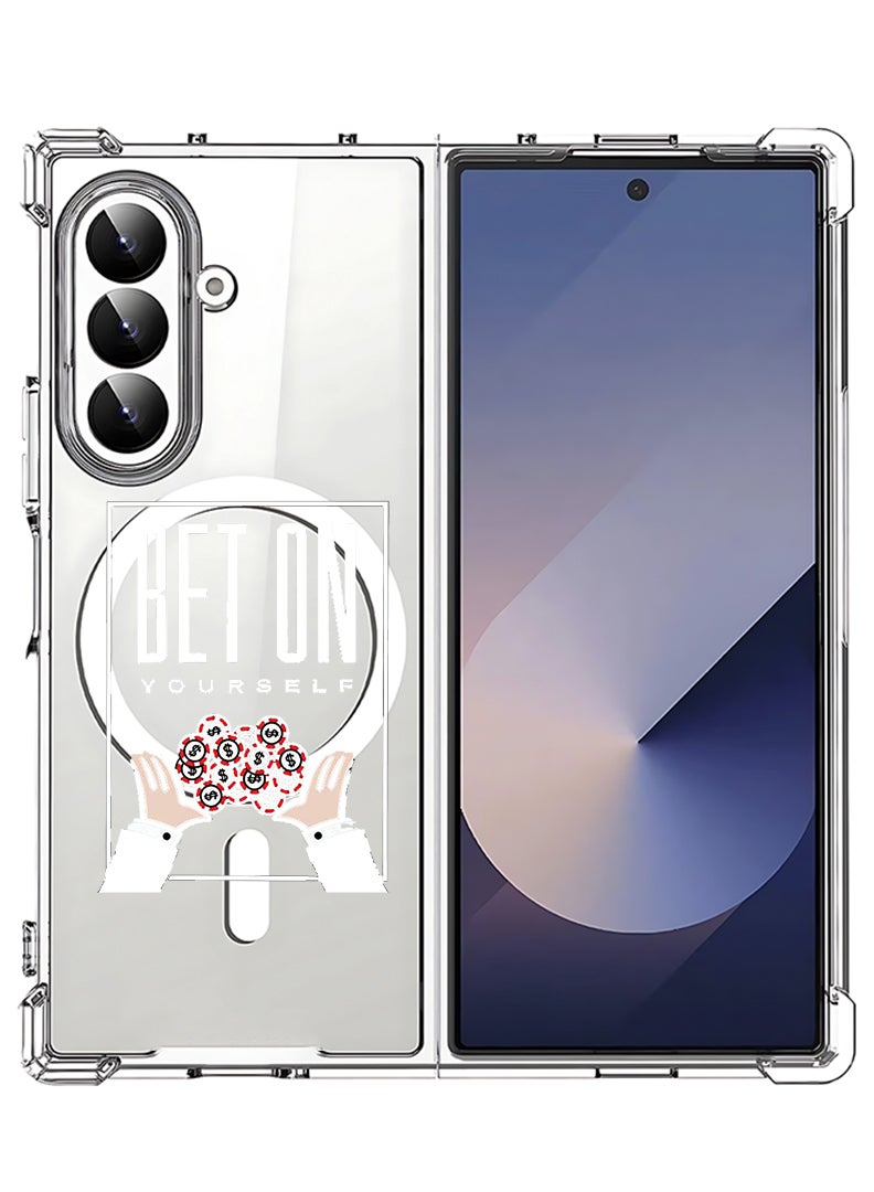 Theodor Magnetic Case for Samsung Galaxy Z Fold 7 Compatible with MagSafe Wireless Charging, Shockproof Phone Bumper Cover Bet on yourself - White - Image 1