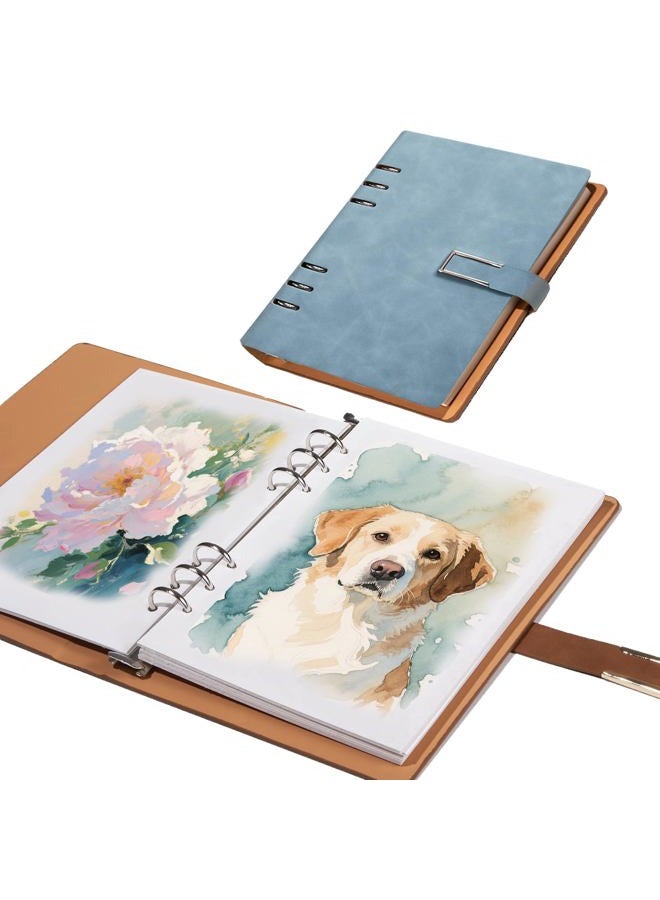 bositigo Professional Watercolor Sketchbook with 6-Ring Binder, 20 Sheets 300GSM/140lb 100% Cotton Acid-Free Cold Press Paper, 9.25" x 6.3" Textured Art Journal for Artists, Students & Adults (Blue) - Image 1