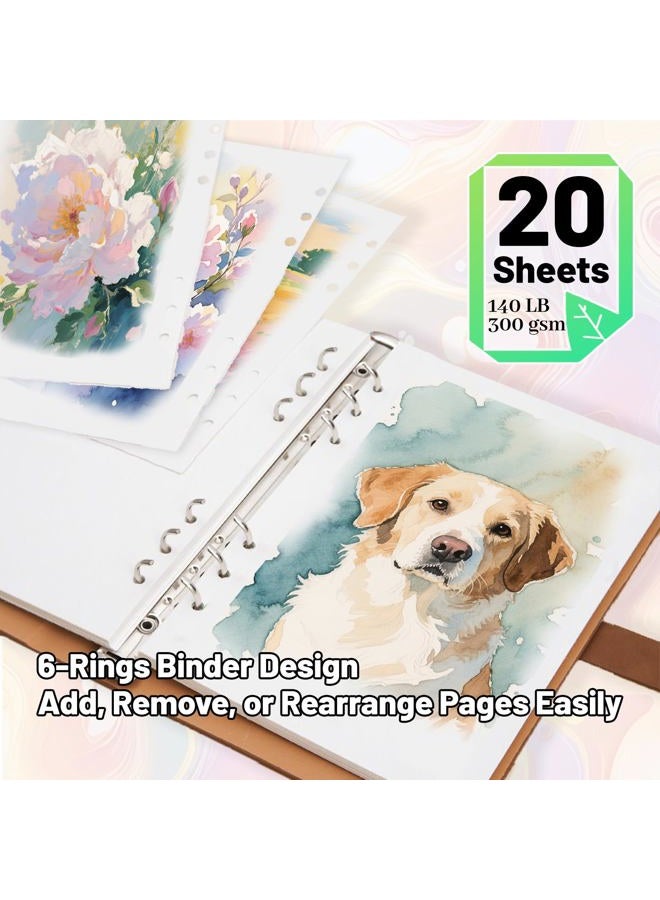 bositigo Professional Watercolor Sketchbook with 6-Ring Binder, 20 Sheets 300GSM/140lb 100% Cotton Acid-Free Cold Press Paper, 9.25" x 6.3" Textured Art Journal for Artists, Students & Adults (Blue) - Image 4