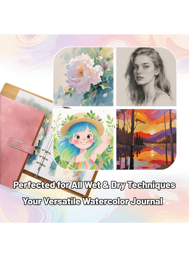 bositigo Professional Watercolor Sketchbook with 6-Ring Binder, 20 Sheets 300GSM/140lb 100% Cotton Acid-Free Cold Press Paper, 9.25" x 6.3" Textured Art Journal for Artists, Students & Adults (Blue) - Image 2