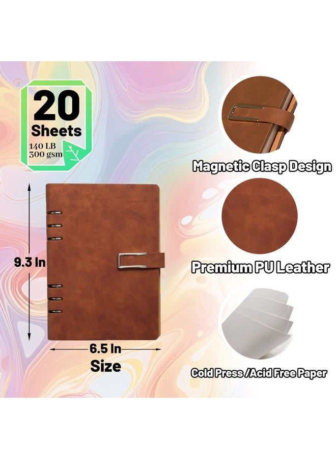 bositigo Professional Watercolor Sketchbook with 6-Ring Binder, 20 Sheets 300GSM/140lb 100% Cotton Acid-Free Cold Press Paper, 9.25" x 6.3" Textured Art Journal for Artists, Students & Adults (Blue) - Image 5