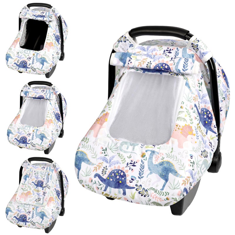 Pea Pod Winter Baby Car Seat Cover for Newborn, Warm Infant Car Seat Canopy Covers with 2 Layers Windows of Breathable Mesh/Fabric, Lightweight Polyester/Thick Minky Dot Backing, Universal Fit - Image 1