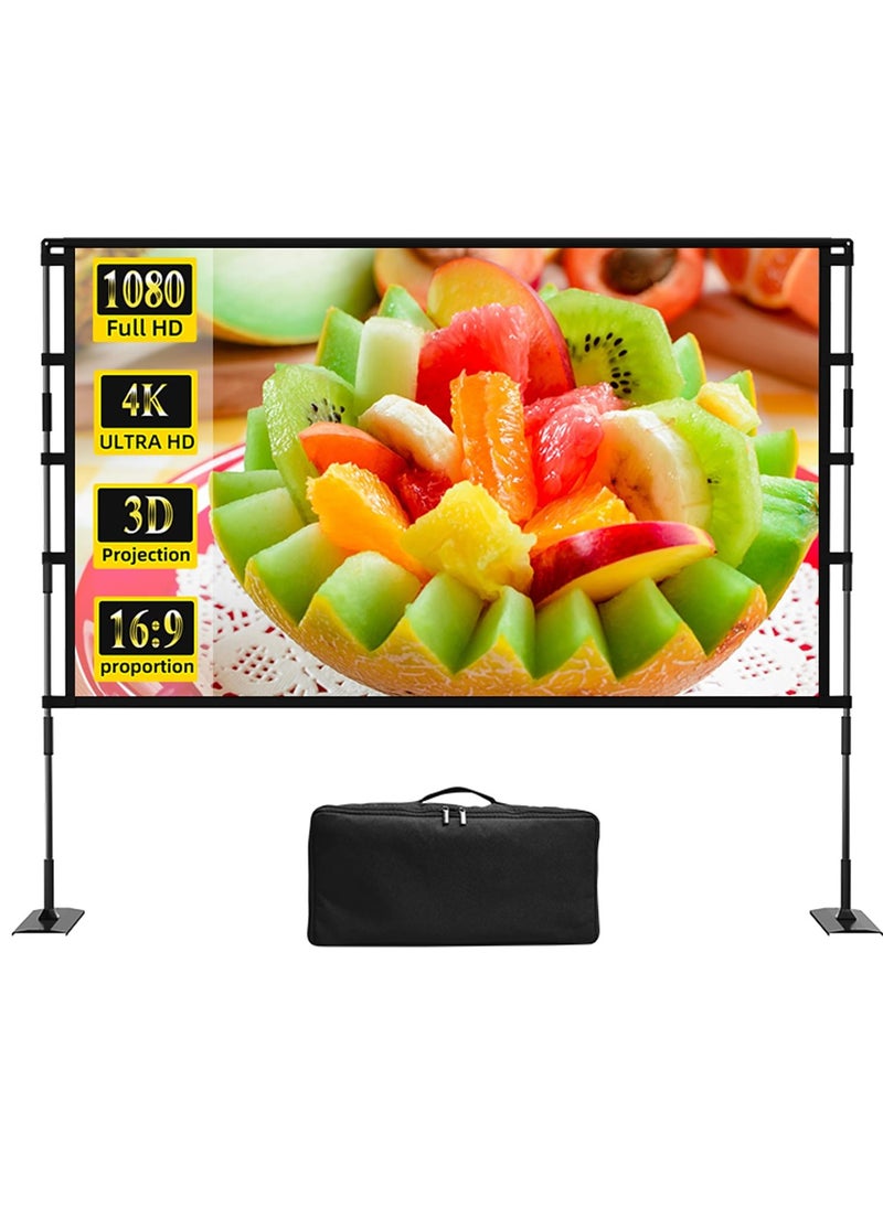 XiuWoo Projector Screen with Stand 120 Inch Projector Screen Portable Indoor Outdoor Projection Screen 16:9 4K HD Wrinkle-Free Lightweight Movie Screen with Carry Bag for Backyard Movie Night  - Image 1