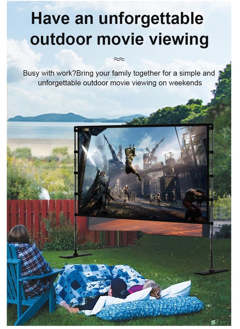 XiuWoo Projector Screen with Stand 120 Inch Projector Screen Portable Indoor Outdoor Projection Screen 16:9 4K HD Wrinkle-Free Lightweight Movie Screen with Carry Bag for Backyard Movie Night  - Image 2