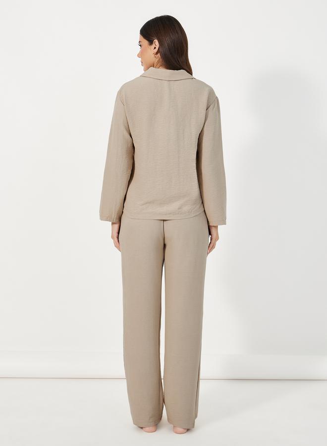 Styli Front Double Pockets Shirt & Pants Pyjama Set  - Image 4