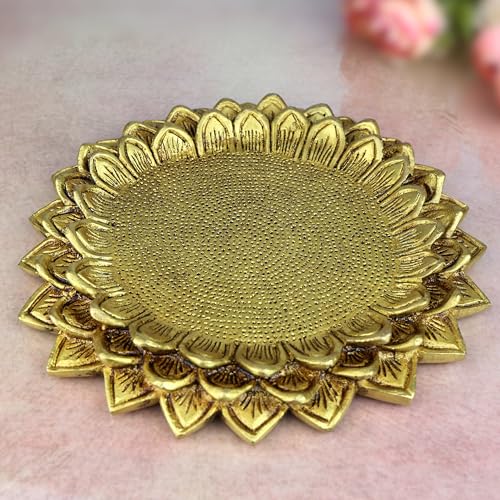 Bhunes Brass Lotus Chowki Pooja Pedestal Mandir Platform Devotional Altar Ritual Stand Temple Pooja Furniture Handcrafted Peetal Pital, Gold, 1 Inch, 1 Piece - Image 1