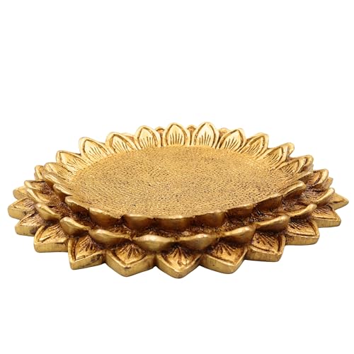 Bhunes Brass Lotus Chowki Pooja Pedestal Mandir Platform Devotional Altar Ritual Stand Temple Pooja Furniture Handcrafted Peetal Pital, Gold, 1 Inch, 1 Piece - Image 4