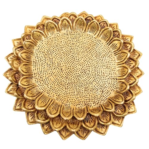 Bhunes Brass Lotus Chowki Pooja Pedestal Mandir Platform Devotional Altar Ritual Stand Temple Pooja Furniture Handcrafted Peetal Pital, Gold, 1 Inch, 1 Piece - Image 3