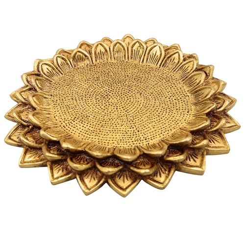 Bhunes Brass Lotus Chowki Pooja Pedestal Mandir Platform Devotional Altar Ritual Stand Temple Pooja Furniture Handcrafted Peetal Pital, Gold, 1 Inch, 1 Piece - Image 2