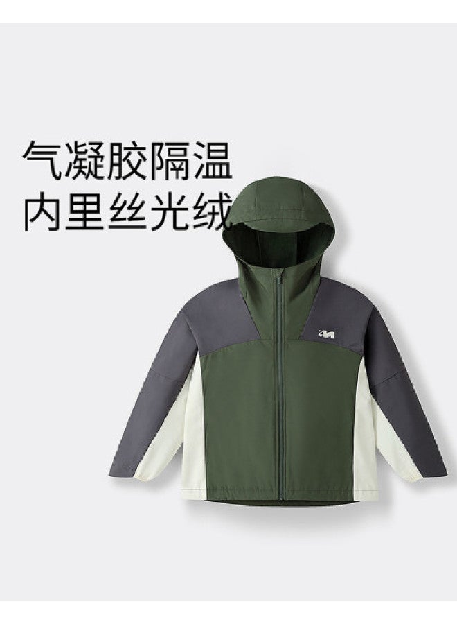 Annil Kids' Jacket Boys & Girls 2025 Autumn New Fleece-lined Windproof Color-blocking Warm Hooded Coat - Image 1