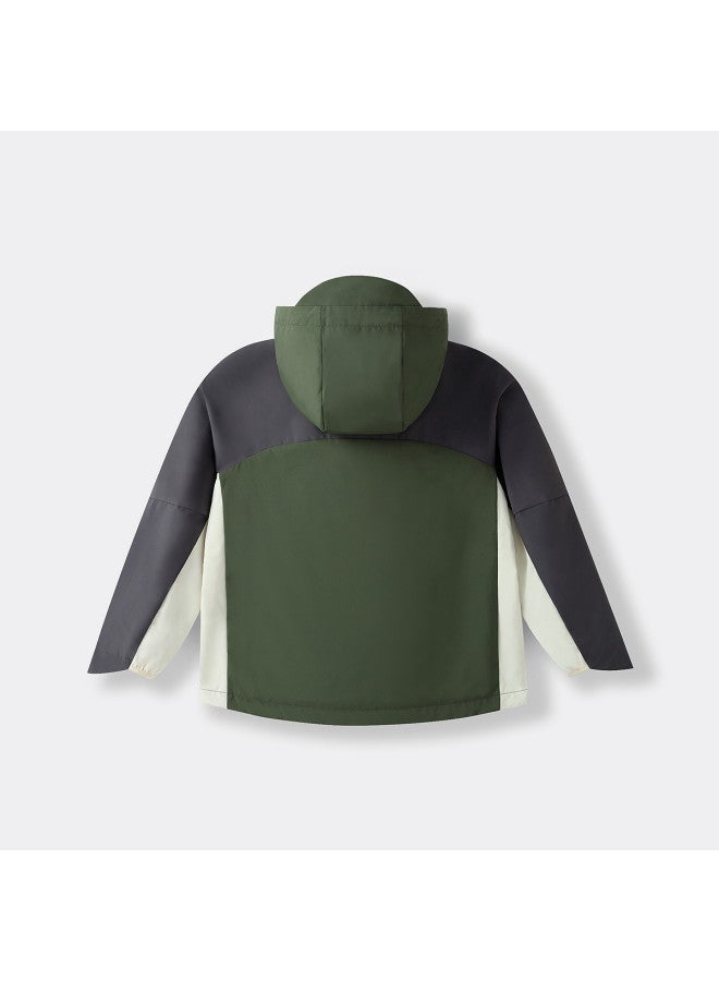 Annil Kids' Jacket Boys & Girls 2025 Autumn New Fleece-lined Windproof Color-blocking Warm Hooded Coat - Image 3